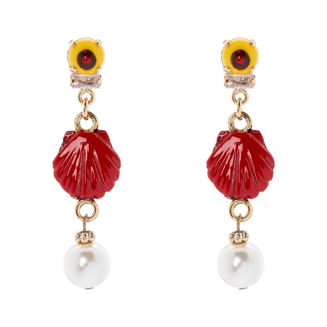 Orecchini con Mini Cabochon, Conchiglia e Perla Partenope