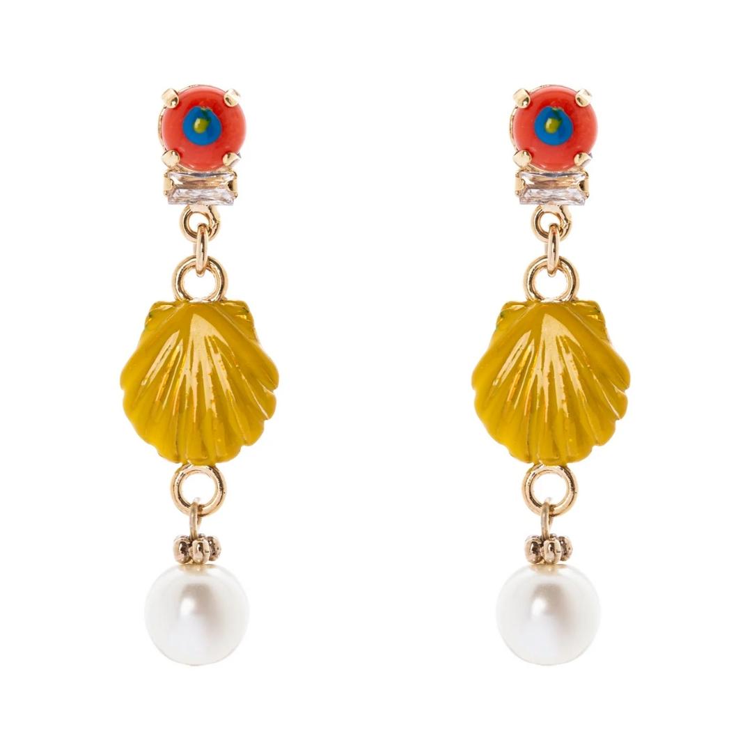 Orecchini con Mini Cabochon, Conchiglia e Perla Partenope