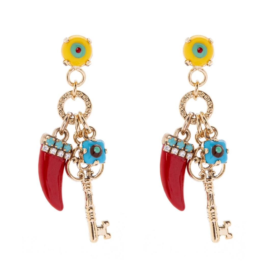 Orecchini con Cabochon, Chiave e Cornetto Partenope