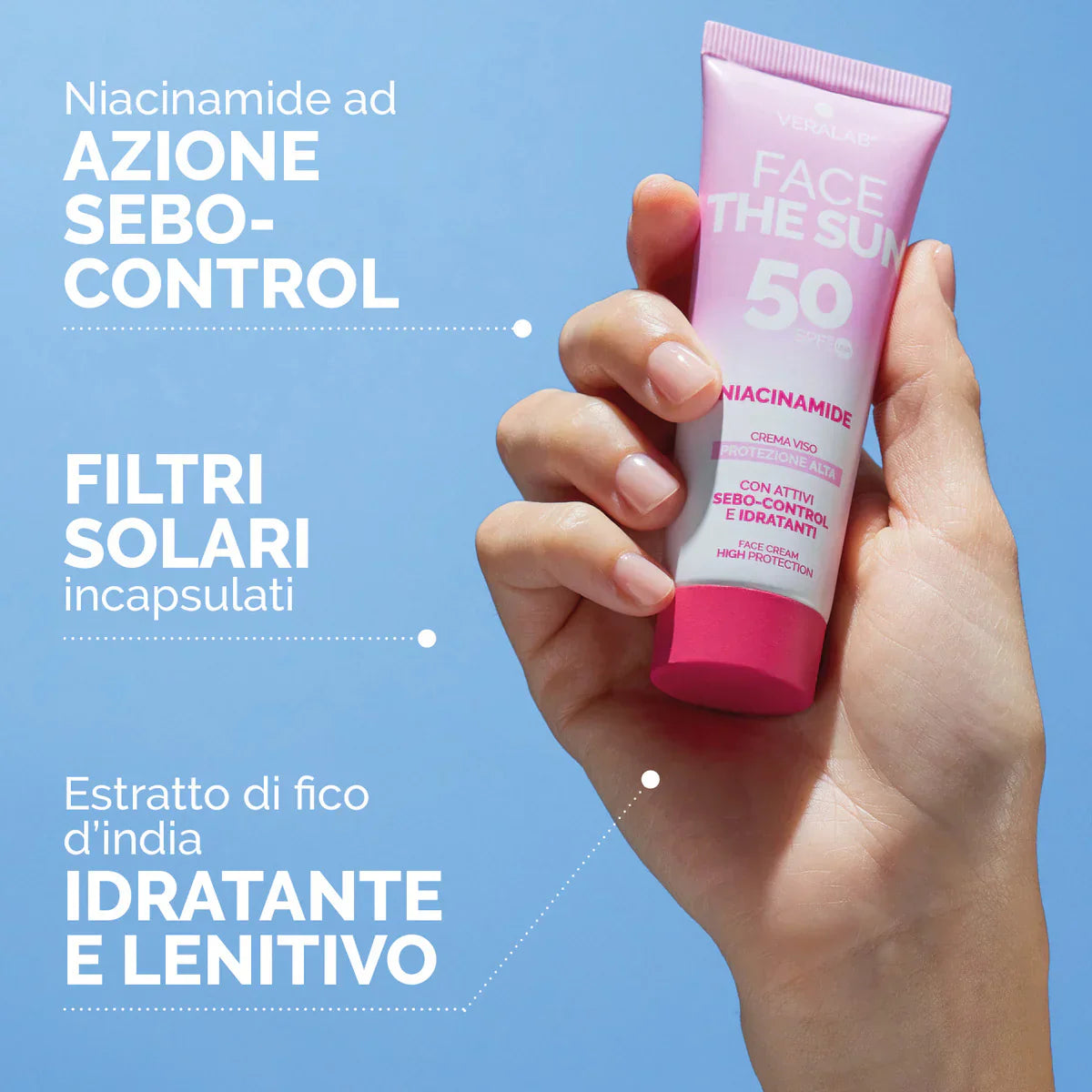 FACE THE SUN ACIDO IALURONICO Crema viso SPF50 con attivi antiage e idratanti