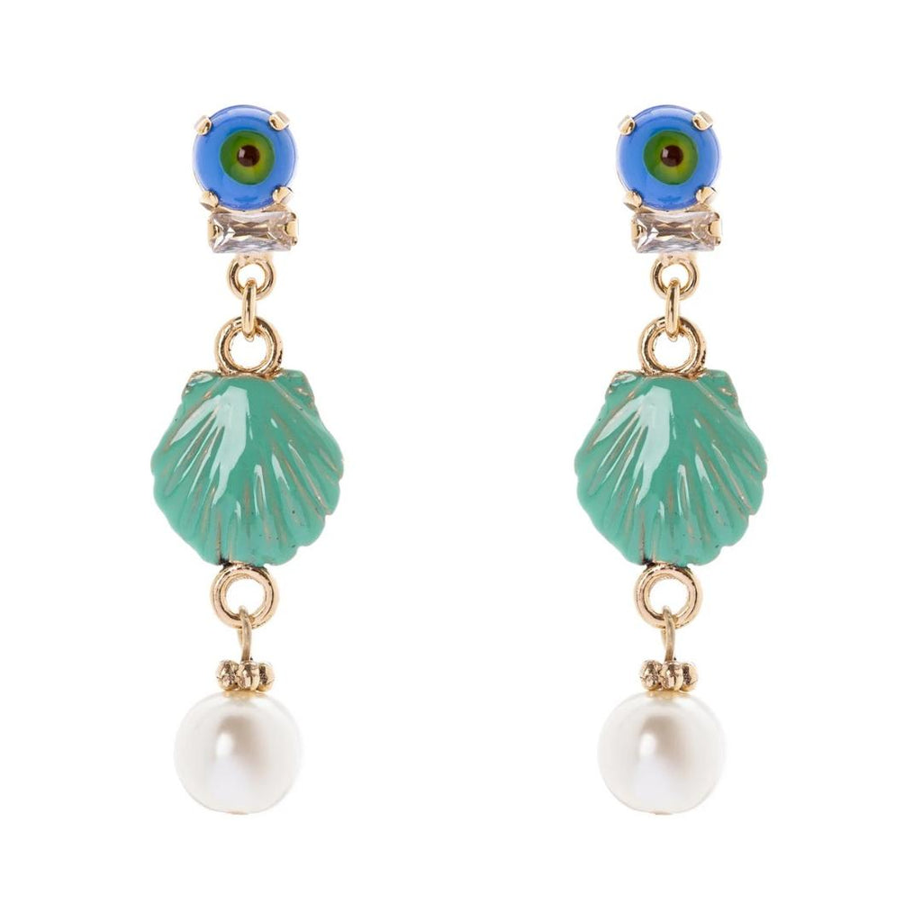 Orecchini con Mini Cabochon, Conchiglia e Perla Partenope