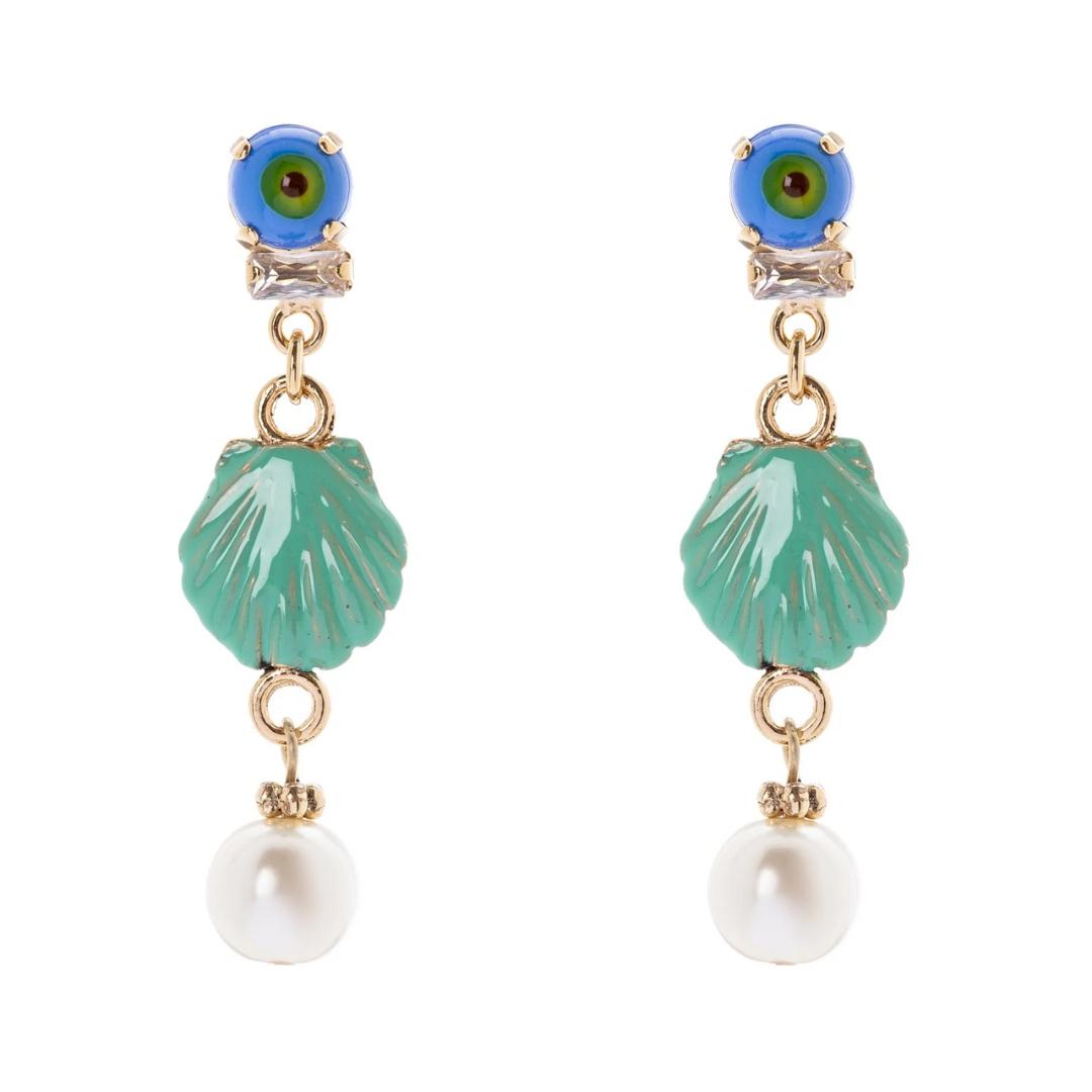 Orecchini con Mini Cabochon, Conchiglia e Perla Partenope